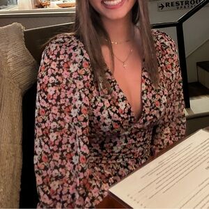 Charles Henry Floral Long Sleeve Dress - Pink and Black